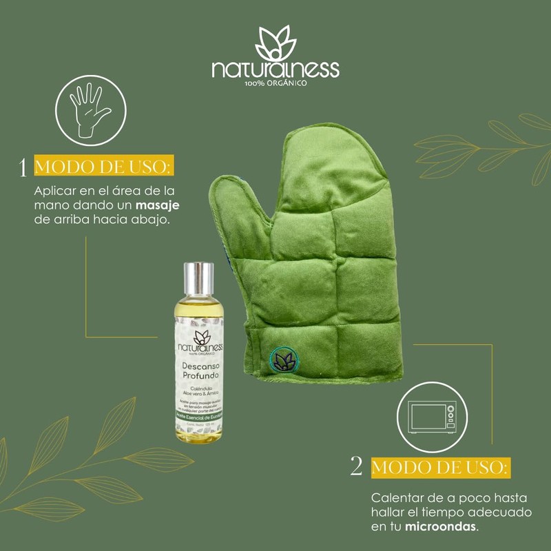 Paquete-Compresa de semillas para Mano (Guante) Y Aceite para masaje