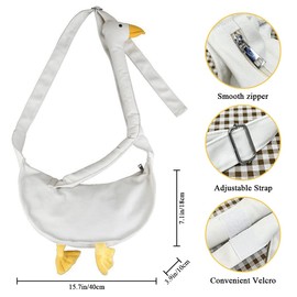 XIAYUPAGU Canvas Shoulder Handbag Duck Purse for Women Extra Long Duck Neck Crossbody Bag with Adjustable Strap (White)