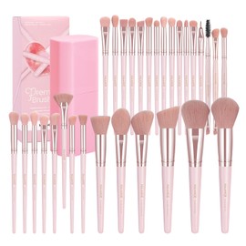 MAANGE 30 Pcs Professional Makeup Brushes with Case, Premium Synthetic Face Foundation Powder Blush Eyeshadow Blending Eye Brush Set Travel Makeup Brushes Set(Pink)