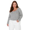 TRENDYOL Women's V-Neck Plain Regular Plus Size Pullover Sweatshirt, lightgrey