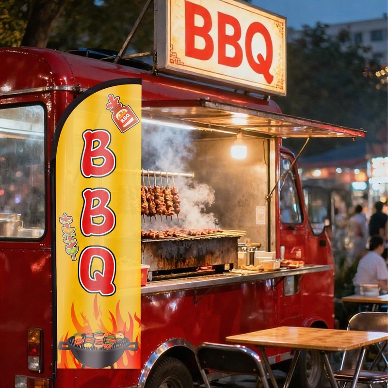 BBQ Feather Flag, 8.2ft BBQ Sign with Aluminum Pole and