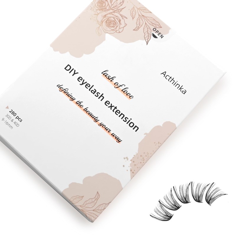 Acthinka DIY Eyelash Extension, 280 Pcs D Curl Cluster Lashes,
