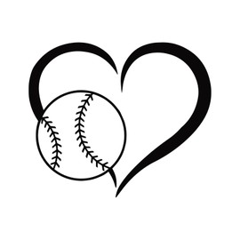 Bargain Max Decals Baseball Heart Decal Notebook Car Laptop 5.5" (Black)
