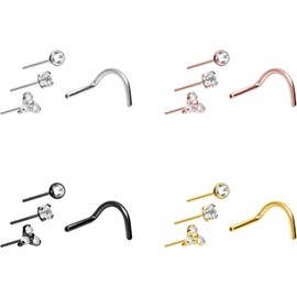 PIERCINGLINE Titanium Nose Stud Spiral with Push Fit Attachment Set of 3 Mixed Nose Piercing Studs Nose Choice of Colours, Titanium