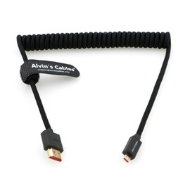 Alvin's Cables 8K 2.1 Micro HDMI to HDMI Braided Coiled Cable for Atomos Ninja-V 4K-60P Record 48Gbps HDMI for Canon-R5C| R5| R6