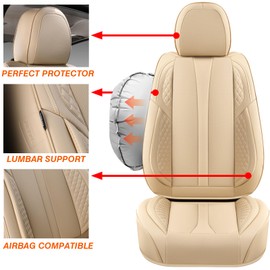 KEYOOG 2-Seater Car Seat Covers Full Set Waterproof and Breathable Nappa Leather, Fit for Front Seats of Cars, Compatible with Airbags, Car Seat Protector Covers for Most Cars - Buffy