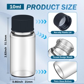 100Pcs 0.3Oz/10ml Clear Glass Vials with Screw Cap, Glass Sample Vial with PE Stopper, Leak-Proof Small Glass Bottles Jars Containers Essential Oil Bottles for Storage Liquid, Pills and Lab Use