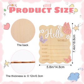 Butterfly Daisy Hello World Board - Little Butterfly Birth Announcement Sign,Wooden Hello World Card for Hospitals,Newborn Birth Information Record Board,Daisy Nursery Decorations Photo Props