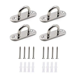HOMPER 4Pcs M6 304 Stainless Steel Oblong Pad Eye Plate, Marine Hardware Staple Hook Loop With 12 Screws and Plastic Plugs