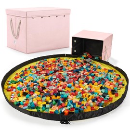 Toy Storage Organizer and Play Mat for Kids - Foldable Organizer Storage Bins with Lids - Detachable Mat Storage Bag Kids Toy Box for Boys, Girls, Nursery, Playroom, 11.6''x11.6''x15.5''(Pink)