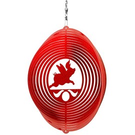 SWEN Products Flying Pig Circle Swirly Metal Wind Spinner