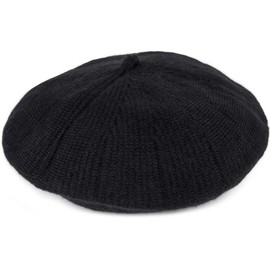 styleBREAKER 04024200 Women's Fine Knit Beret Hat with Subtle Striped Pattern, Winter, Beret, Béret, French Hat, black