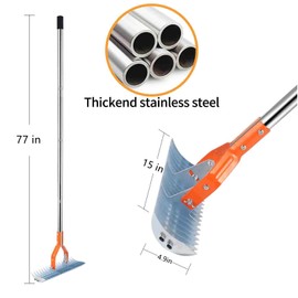 QZTODO Thatch Rake, 77 Inch Dethatcher Rake Heavy Duty, Efficient Steel Metal Rake Versatile Dethatching Rake for Cleaning Dead Grass Yard Garden