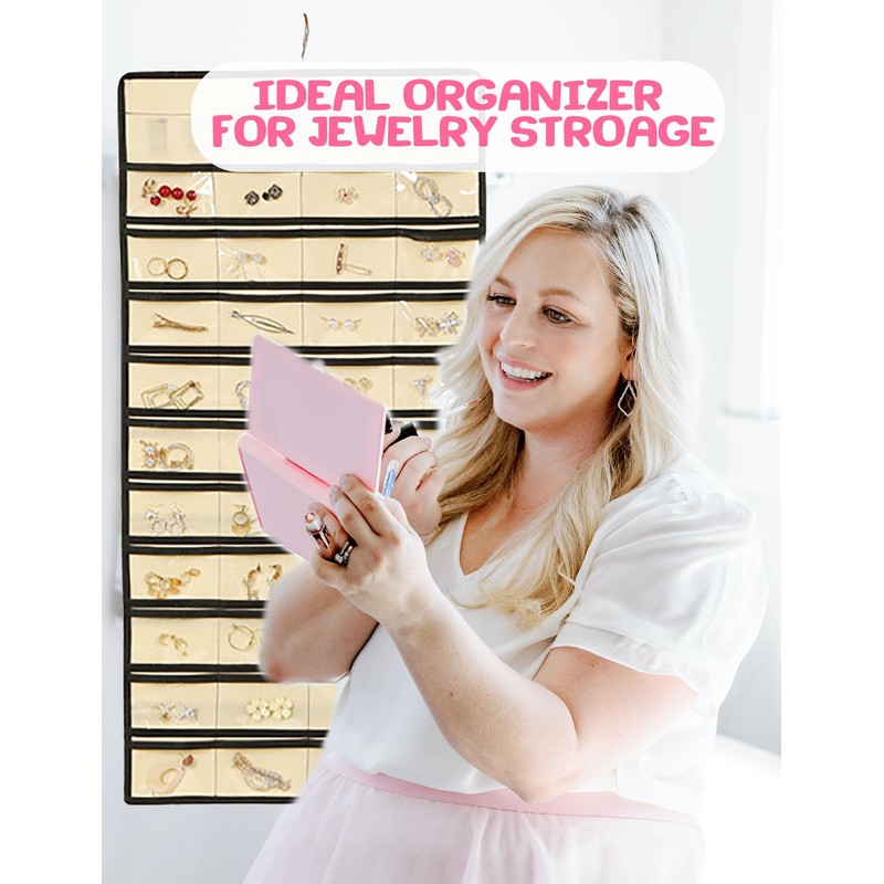 ONEPEACE Hanging Jewelry Organizer: Necklace & Earring Holder with Pockets