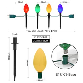 Abeja Set of 2 C9 Christmas Pathway Lights, 14Ft Outdoor Christmas Path Marker Lights with 8 Jumbo C9 Multicolor LED Bulbs, Connectable Outdoor Marker Lights for Xmas Walkway Driveway Lawn Decor