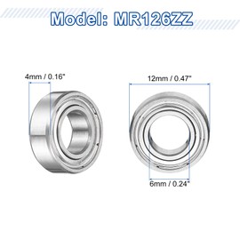 sourcing map 12Pcs MR126ZZ Small Bearing, 6mm ID 12mm OD 4mm Width Double Shielded Deep Groove Ball Bearings for Electric Motor Skateboards 3D Printer, P5 (ABEC 5)