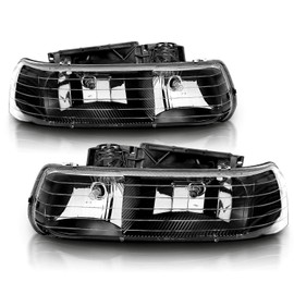 AmeriLite for 1999-2002 Chevy Silverado 1500 2500 3500 New Body Model / 2000-2006 Cheverolet Tahoe Suburban Headlights Assemblies Black Replacement Set - Passenger and Driver