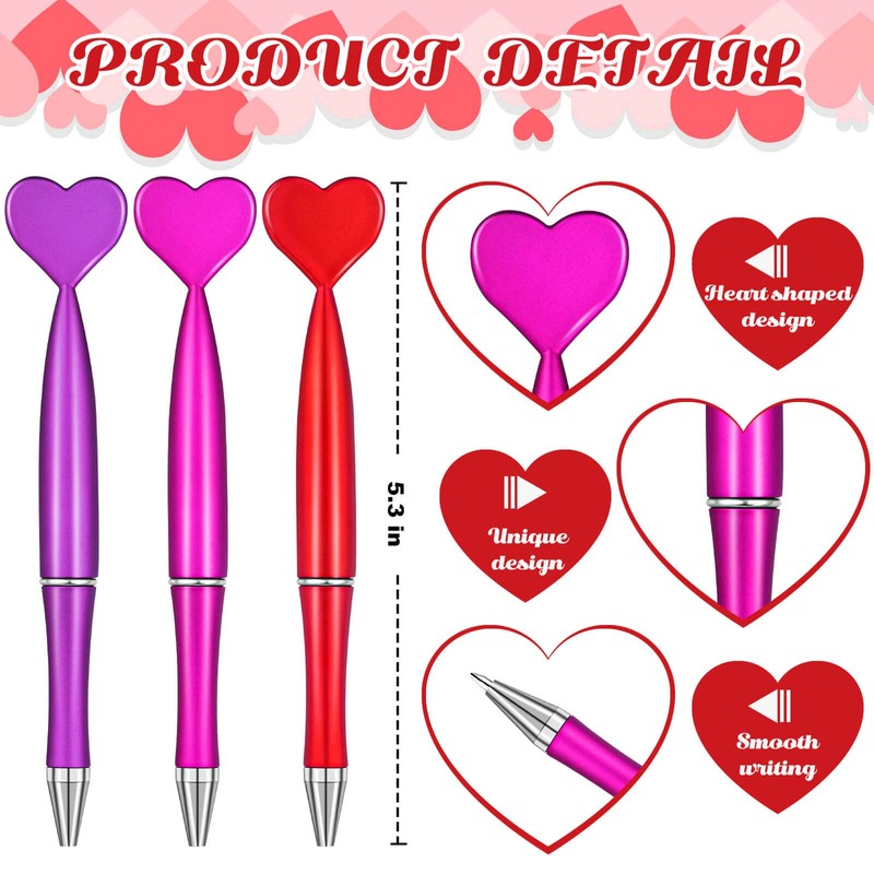 FFNIU 96Pcs Valentine's Day Pens, Heart Shaped Ballpoint Kids Pens