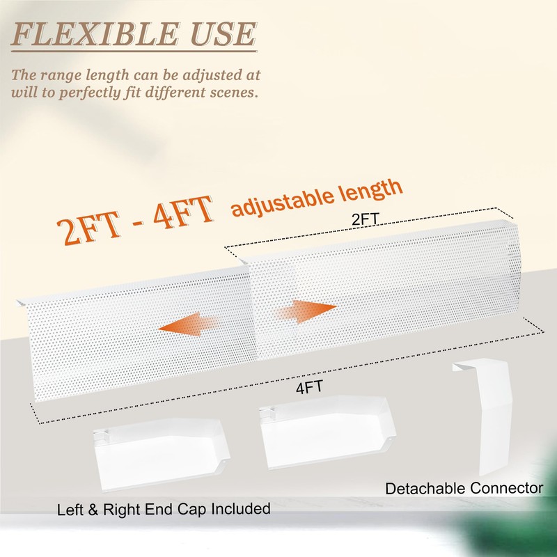 Baseboard Heater Cover, 2FT-4FT Retractable Galvanized Steel Easy Slip-On Baseboard