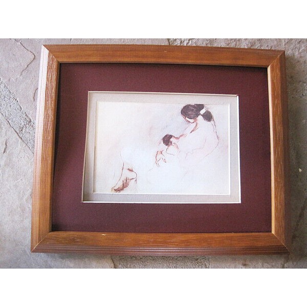 R C Gorman, Laila with Child, (Navajo Madonna), Navajo wood frame matted 8 x 10