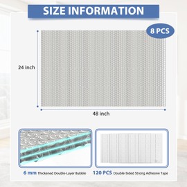 Reflective Bubble Insulation Sheet 6MM Thick Double Bubble Aluminum Foil Shield Garage Door Insulation Panels Kit Radiant Barrier for Windows RV Roof Attic Wall (24IN X 48IN, 8 PCS)