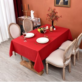 MEANMOY Red 210 GSM Water & Stain Resistant Rectangle Tablecloth for 8 Foot Table - Solid 60 x 120 Inch Rectangular Table Cloth in Wrinkle Free Washable Polyester Fabric for Wedding, Party, Banquet