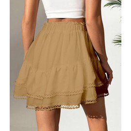 Ammiko Flowy Shorts for Women Summer Ruffle Tiered Skirt Casual Crochet Boho Skorts High Waist Mini Skirts Golf Tennis Khaki L