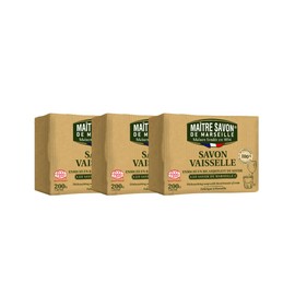 [Value Set of 3] Maitre Savon de Marseille Dish Washing Soap, 7.1 oz (200 g), Eco-friendly Dish Soap for Your Skin