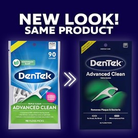 DenTek Triple Clean Picos de hilo dental de limpieza avanzada, hilo que no se rompe ni deshilacha, 90 unidades, blanco | No Break & No Shred Dental Fl