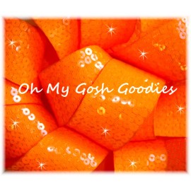 1.5 SHINY SEQUIN SPARKLE GLITZ BLING RIBBON 4 CHEER HAIRBOW NEON ORANGE 5YD