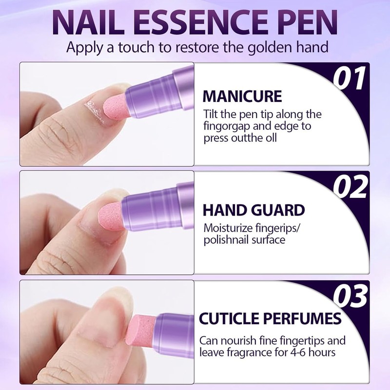 Cuticle Oil Pusher Pen Set, 3 Pieces, 2-in-1 Ceramic Pushers