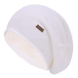 jaxmonoy Cashmere Slouchy Knit Beanie Hat for Women Winter Soft Warm Ladies Wool Knitted Skull Beanies Cap - White