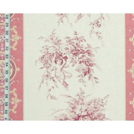 Unbranded French angel toile fabric pink violet floral striped home decorating material - SAMPLE- 4" x 6"