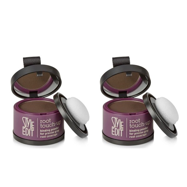 Root Touch Up Powder for Dark Brown Hair by Style Edit | Cover Up Hair Color for Grays and Roots Coverage | Root Concealer for Dark Brown Hair | Mineral Infused Binding Hairline Powder 2 Pack