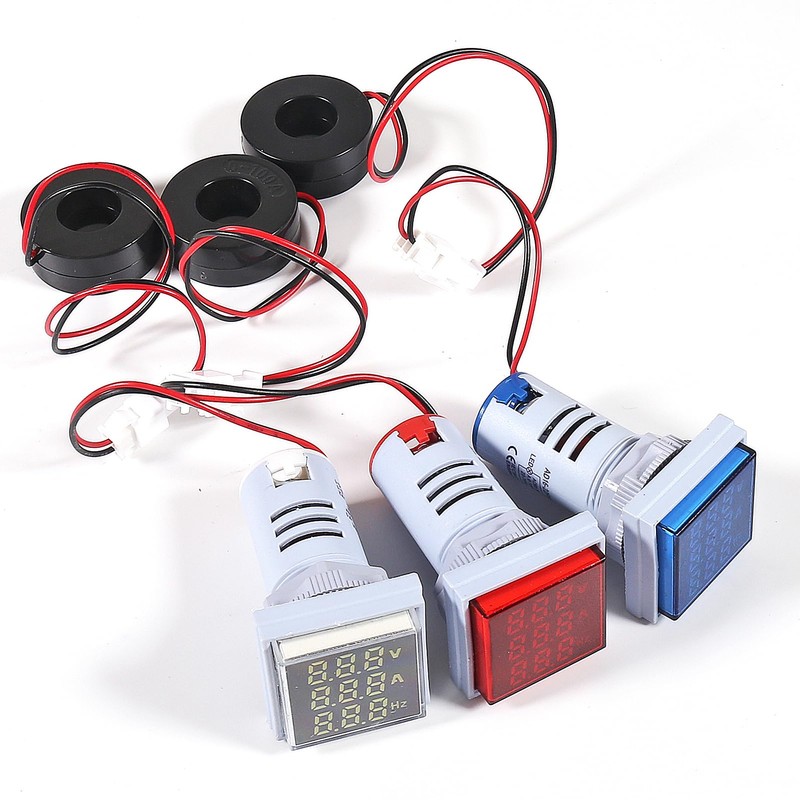 DWEII 3PCS Square LED Digital Voltmeter Ammeter Hertz Meter AC20-500V
