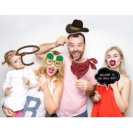 Tinksky 18 Pack Cowboy Photo Booth Props Western Photo Booth Sign Cowboy Party Decoration Accessory with Bamboo Sticks for Cowboy Birthdays,Cowgirl Party Supplies,Western Decorations