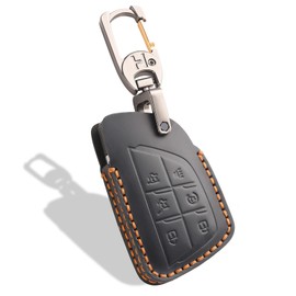 Aoocar Leather Key Fob Cover, Compatible with 2021-2025 2026 GMC Yukon Denali Sierra, For Chevy Silverado Suburban Tahoe Buick etc, Retro Style Design Key Holder Protector(6 Button, Black)