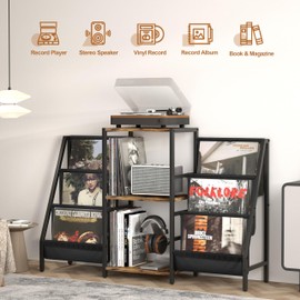 Record Player Stand with Vinyl Storage, Record Player Table with Vinyl Record Storage Up to 280 Albums, Turnta ble Stand with Record Holder Display Shelf, Record Cabinet for Media Stereo Audio