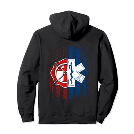 Patriotic Paramedic Firefighter EMT USA Flag EMS Pullover Hoodie