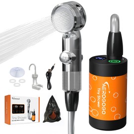 Portable Shower for Camping, Rechargeable Portable Shower Pump with LED Display 3-Level Spray Modes, Strong Pressure, Long Battery Life, Suitable for Pet Bath, Car Washing, Hiking, Traveling, RV