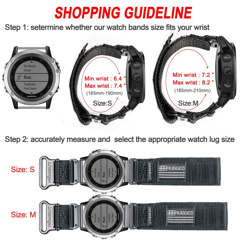 Hemsut Garmin Sports Watch Replacement Band, Nylong, For Fēnix, Forerunner,