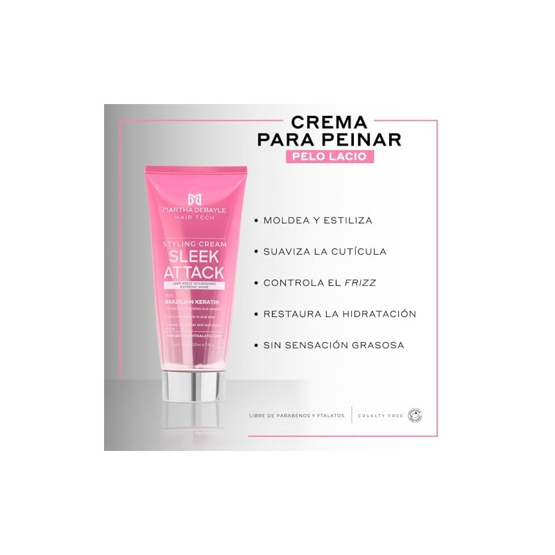 MARTHA DEBAYLE HAIR TECH. SLEEK ATTACK STYLING CREAM. Crema para