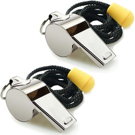 Timotech Set de 2 Silbatos Deportivos de Acero Inoxidable con Cordón de Seguridad, Silbato Oficial de Sonido Fuerte y Nítido, Ideal para Entrenadores y árbitros