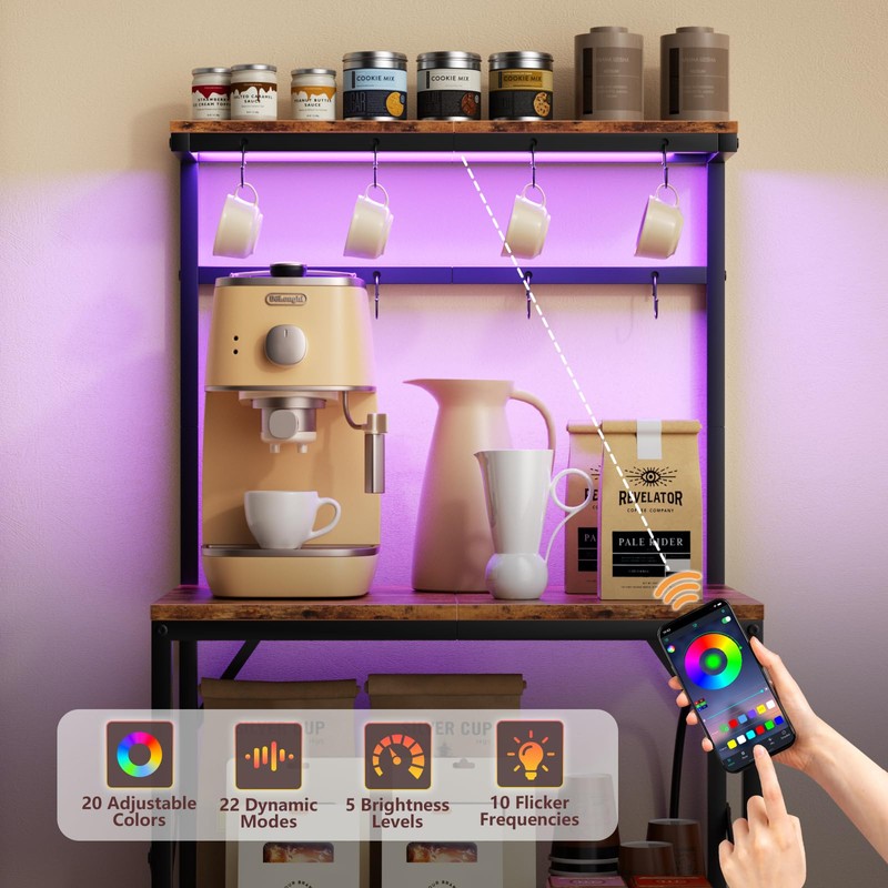 Kitchen Bakers Rack with Power Outlet & LED Lights, Small