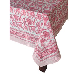 ATOSII Red Bloom 100% Cotton Tablecloth, Handblock Print Rectangle Table Cover for Kitchen Dining I Tabletop Linen I Parties, Wedding, Spring Summer Table Cloth 60 X 90 Inches
