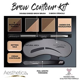 Aesthetica Cosmetics Brow Contour Kit â€" 16-Piece Contouring Eyebrow Makeup Palette â€" Includes Powders, Wax, Stencils, Spoolie/Brush Duo, Tweezers 
