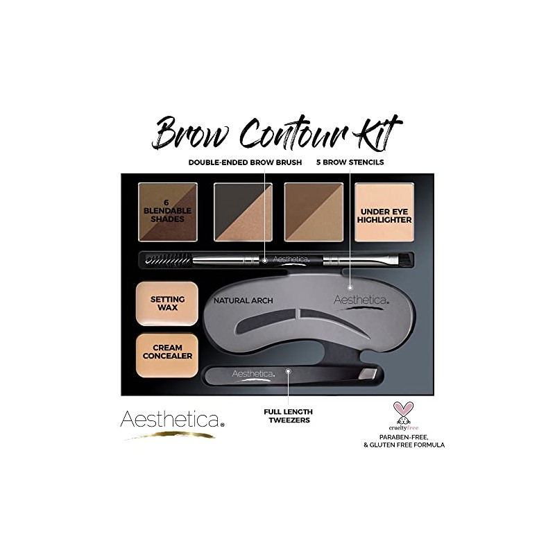 Aesthetica Cosmetics Brow Contour Kit â€" 16-Piece Contouring Eyebrow Makeup