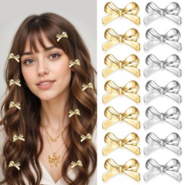 Heclia Mini Hair Bows 40 Pcs Gold Metal Head Bows Small Bowknot Clips Little Artificial Bangs Decorative Tiny Nonslip Clips for Broken Hair Simple Hairpins Barrettes Gift Sweet Accessories for Women