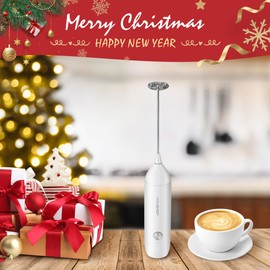 HAUSHOF Powerful Rechargeable Milk Frother Wand, Handheld Electric Foam Maker, Drink Mixer with Detachable Stainless Steel Whisk for Coffee Latte, Cappuccino, Matcha, No Stand, White