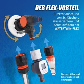 MaJoCompTec® Watertwin Tank Adapter Water Filter Counter Set Motorhome Water Tank Cap Accessories Filler Neck Adapter Compatible with Gardena Type 3-Pin D:78 (Flex Set)